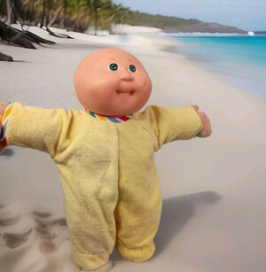 VTG 1985 Cabbage Patch Kids Preemie Doll Green Eyes Bald 13" ~ Coleco Happy Face